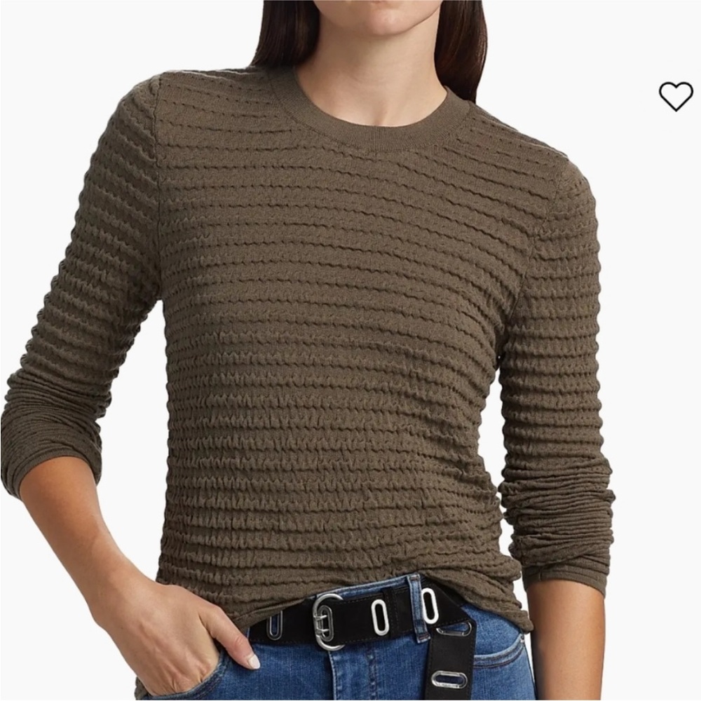 FRAME SMOCKED SILK BLEND CREWNECK TOP MSRP $378